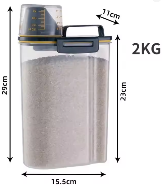 2kg Dog Cat Food Pail Plastic Storage Tank with Measuring Cup Container Moisture-proof Sealed Jar