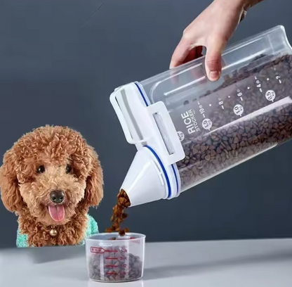 2kg Dog Cat Food Pail Plastic Storage Tank with Measuring Cup Container Moisture-proof Sealed Jar