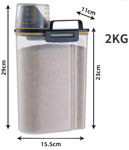 2kg Dog Cat Food Pail Plastic Storage Tank with Measuring Cup Container Moisture-proof Sealed Jar