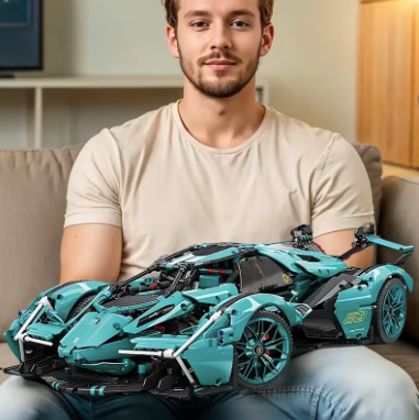 1245-Piece Cool Blue Racing Car Building Block Set